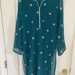 Brand New Teal Indian Tunic And Pull Up Pant