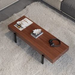 39" Rustic Narrow Coffee Table Pine Wood Top for Small Space
