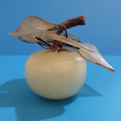 Vintage Carved Authentic Jade Fruit Green Apples With Five Leaves.