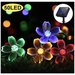 Waterproof 23ft 50 LED Solar Powered String Lights USB Rechargeable, Solar Cherry Blossoms Fairy Lights 8 Lighti