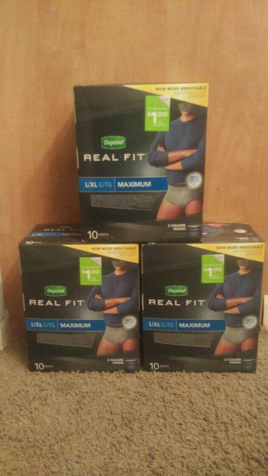 Depend Real Fit Briefs Men Size L/XL Colours Count of 10 Lot of 3 Maximum