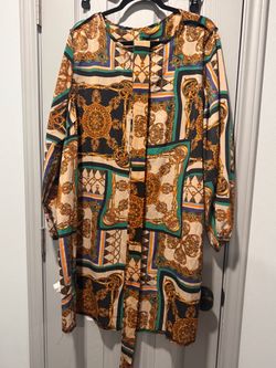 Chain Print Long Sleeve Tunic Dress