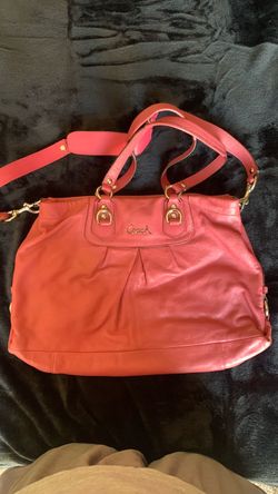Coach Leather Shoulder Bag Coral Red