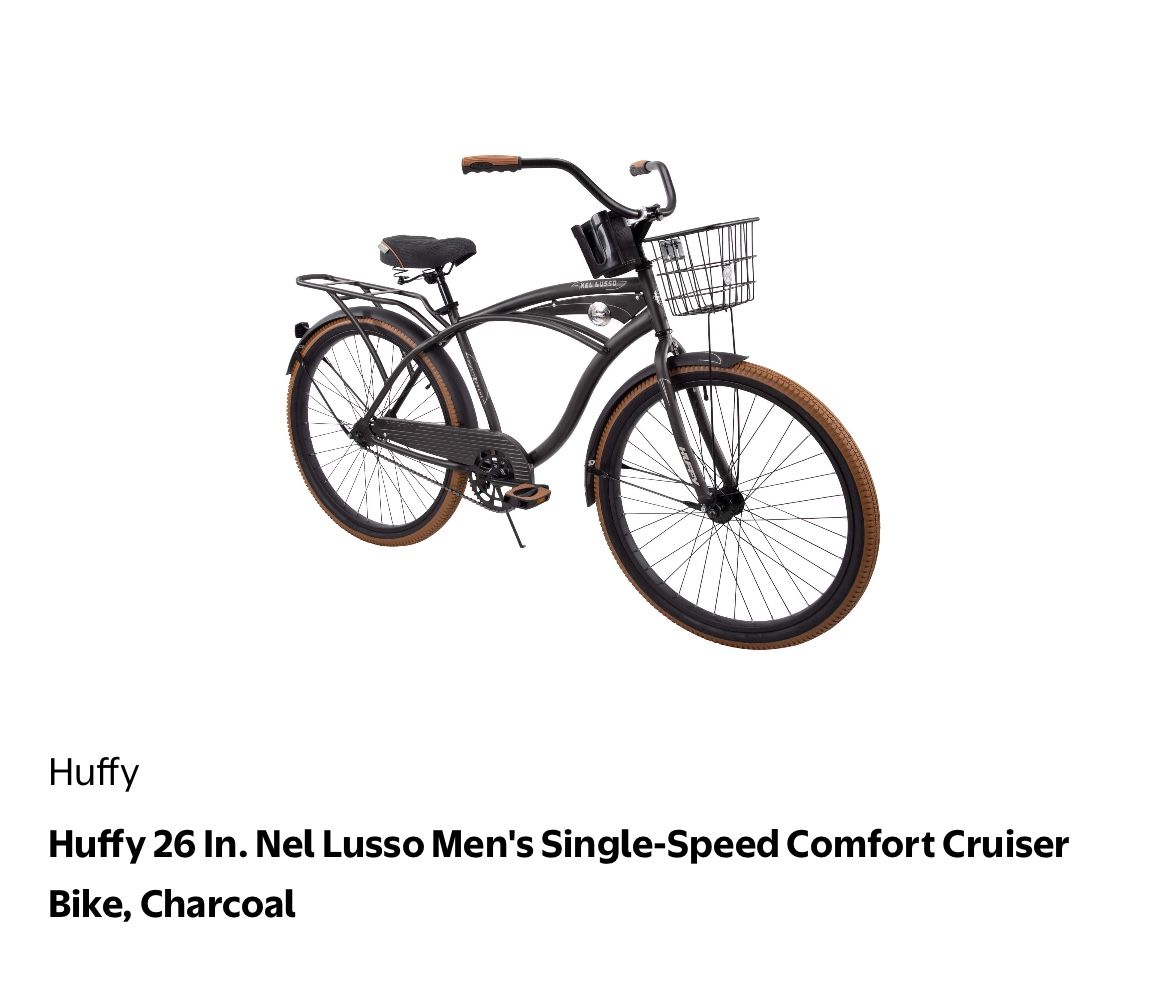 Huffy 26 In. Nel Lusso Men's Single-Speed Comfort Cruiser Bike, Charcoal