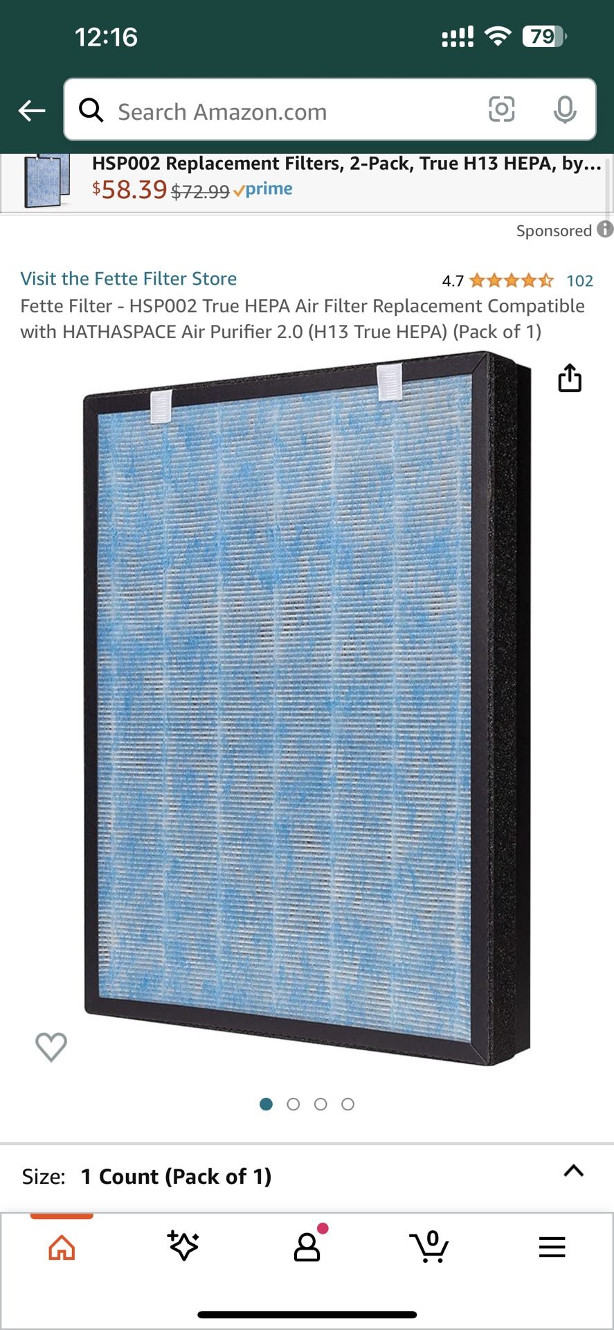 Fette Filter - HSP002 True HEPA Air Filter Replacement Compatible with HATHASPACE Air Purifier 2.0 (H13 True HEPA) 