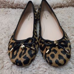 Kate Spade Willa Too Desert Black Leopard Ballerina Ballet Flat Real Dyed Fur 10.5