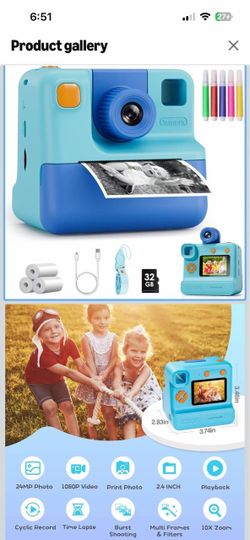 Brand New Kids Camera Instant Print, Christmas Birthday Gifts for Girl Boys 3-12 Years Old, FHD Selfie Digital Video Cameras Toddler 3 Rolls Print Pap