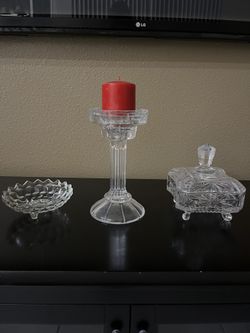Crystal Candle Holder Ash Tray And Candy Dish 