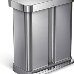 simplehuman 58 Liter/15.3 Gallon Step Can Liner Pocket, Brushed Stainless Steel Dual Compartment Recycler