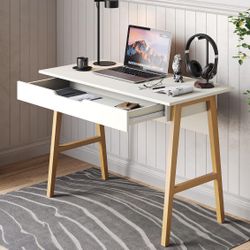 Take Today Please 7/07/25 Modern Design Small White Desk 42 Inch with Drawer,