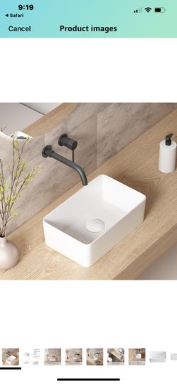 Small Bathroom Sink Above Counter Retangle Vessel Sink, OCEALAGOON White Bowl Sinks for Bathrooms RV Lavatory Porcelain Ceramic Tiny Bathroom 