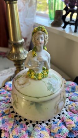 antique porcelain powder jar or dresser box.