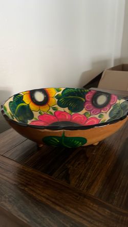 Large vintage hand made and painted heavy bowel