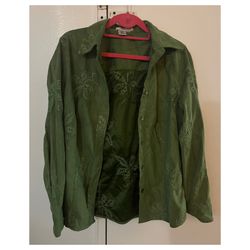 Coldwater Creek Green floral button-up blouse with floral embroidery Size Small