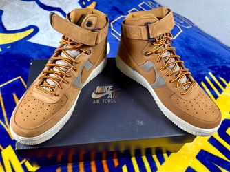 Nike Air Force 1 , High '07  Premium Sneakers feature a rugged Wheat suede upper complemented by distinct two tone laces SIZE 9 MEN