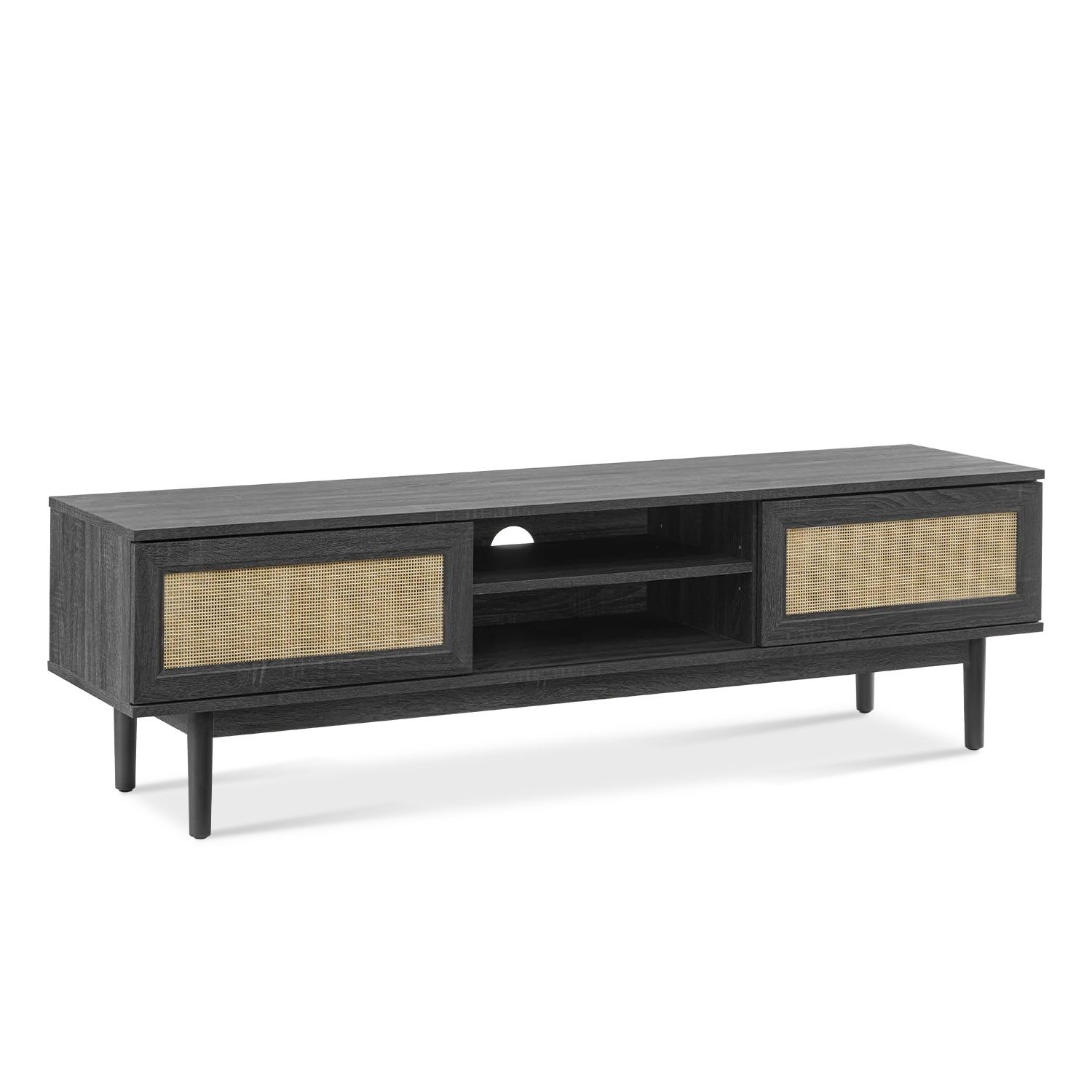 mopio Haylee TV Stand, Modern Farmhouse Television Stand for 55/60/65 inch TV, Natural Rattan Boho Entertainment Center with Storage, Media Console Cr