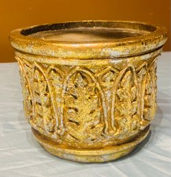 Gold Ceramic Planter with Leaf Relief