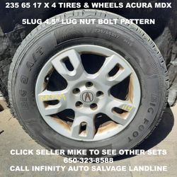 235 65 17 X 4 Tires & Wheels Off Acura MDX With 5lug 4.5" Lug Nut Bolt Pattern. 