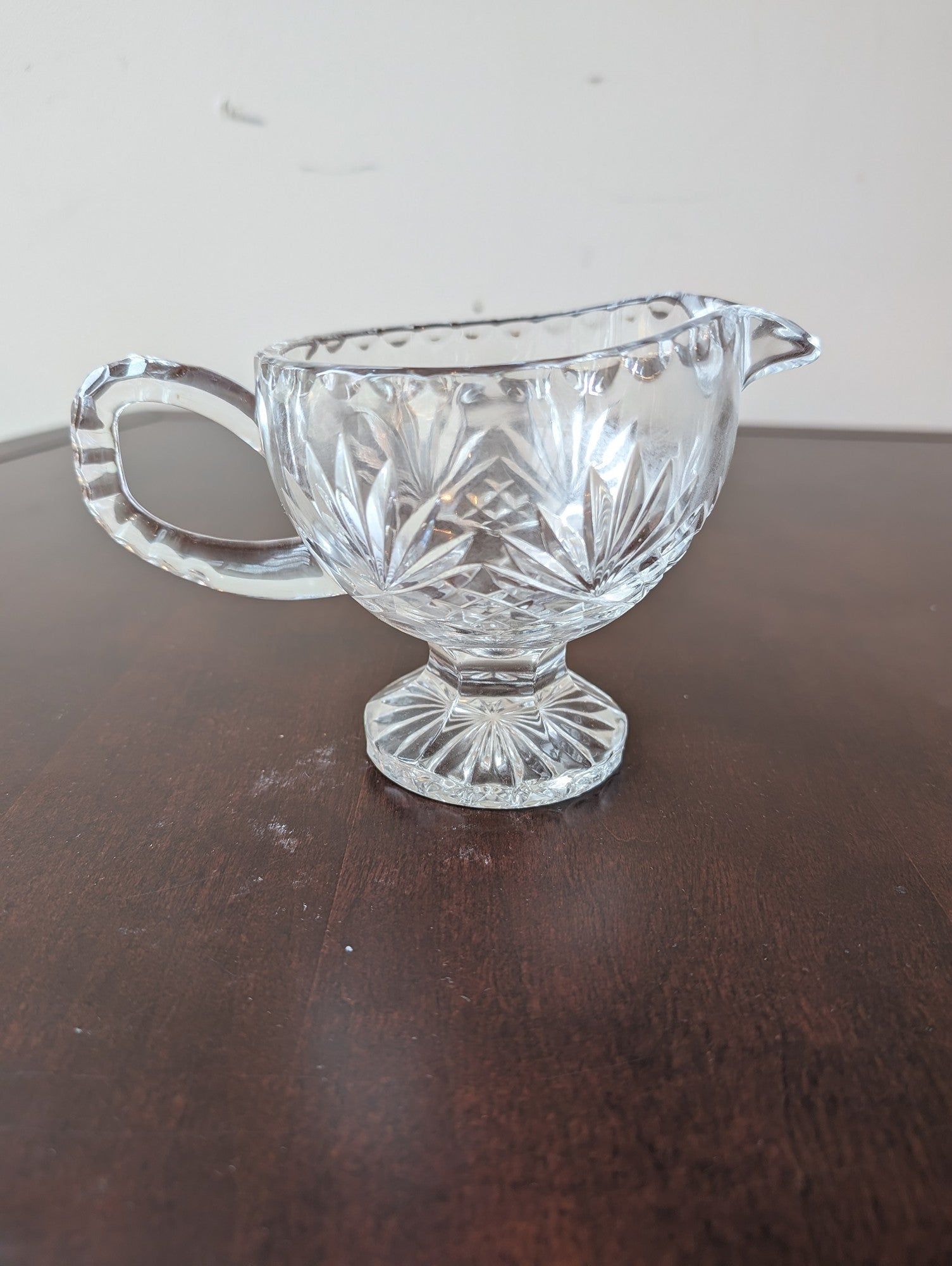 Vintage Clear Glass Footed Creamer with Cut Pattern
