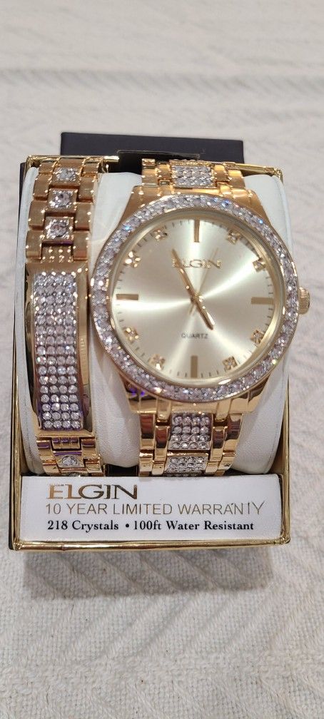 Elgin Men's Watch And Bracelet Set 