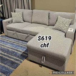 Gray Sectional Sleeper Sofa With Pull Out Bed With USB