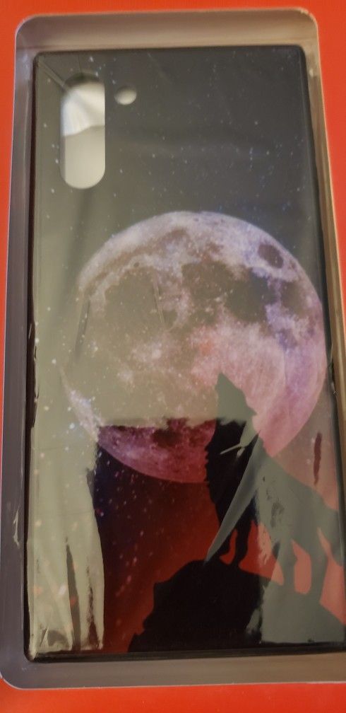 Phone Case for Note 10 Wolf & Moon Phone Case Scratch-Proof Tempered Glass Case Anti-Drop TPU PC Bumper Phone Cases for Samsung Phone Case