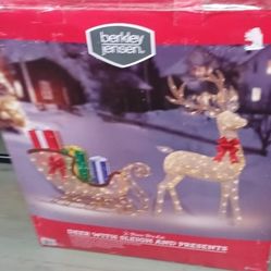 BRAND NEW. 2 PIECE PRELIT.  DEER WITH SLEIGH. AND PRESENTS