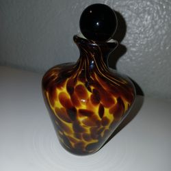 Vintage Glass Perfume Faux Tortoise Shell Bottle With Stopper