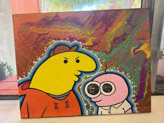 Original Acrylic Painting Smiling Friends