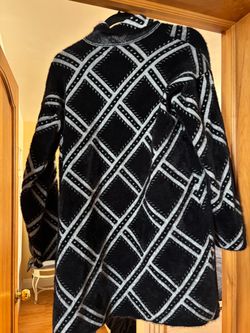 Black and White Plaid Knit Cardigan Coat