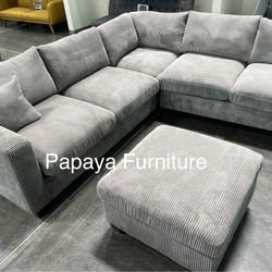 New! Light Grey Sectional Sofa And Ottoman, Sectionals, Sofa, Couch, Plush Sectional, High Back Couch, Sofas, Grey Sectional, Grey Sofa, Grey Couch
