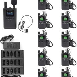  Wireless Tour Guide System, Tour Guide Headsets, Tour Guide Microphone 1 Transmitter 10 Receivers 1 Charger Simultaneous Court Church Translation Int