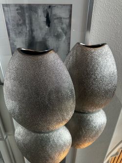 Modern Silver Textured Ceramic Vases / Accent Decor - Pair or Single
