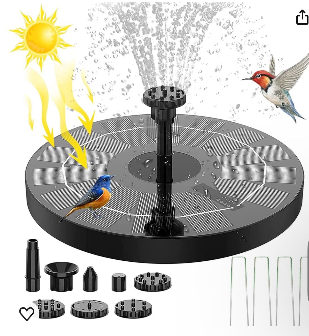 Solar Powered Water Fountain Pump with 8 Nozzles, Solar Birdbath Floating Fountain for Garden