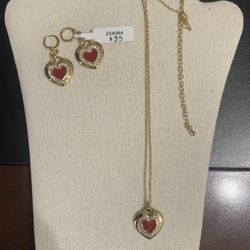 18k Gold Plated Heart-Shaped Pendant Necklace and Earring Set