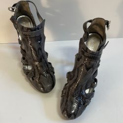 Calvin Klein Grey Snake-Skin Gladiator Heels