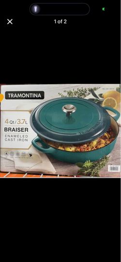 NEW Tramontina 4-Quart Covered Enameled Cast Iron Braiser - Teal