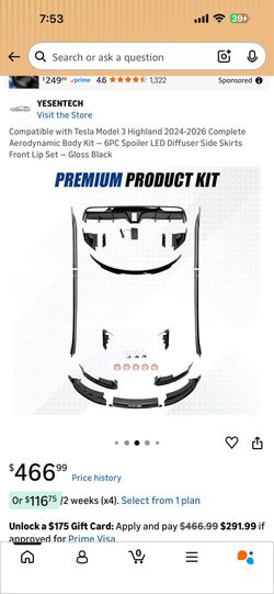Tesla Model 3 Highland 2024-2026 Aerodynamic Body Kit 6PC Gloss Black