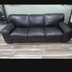 Dark Grey Leather Sofa & Loveseat