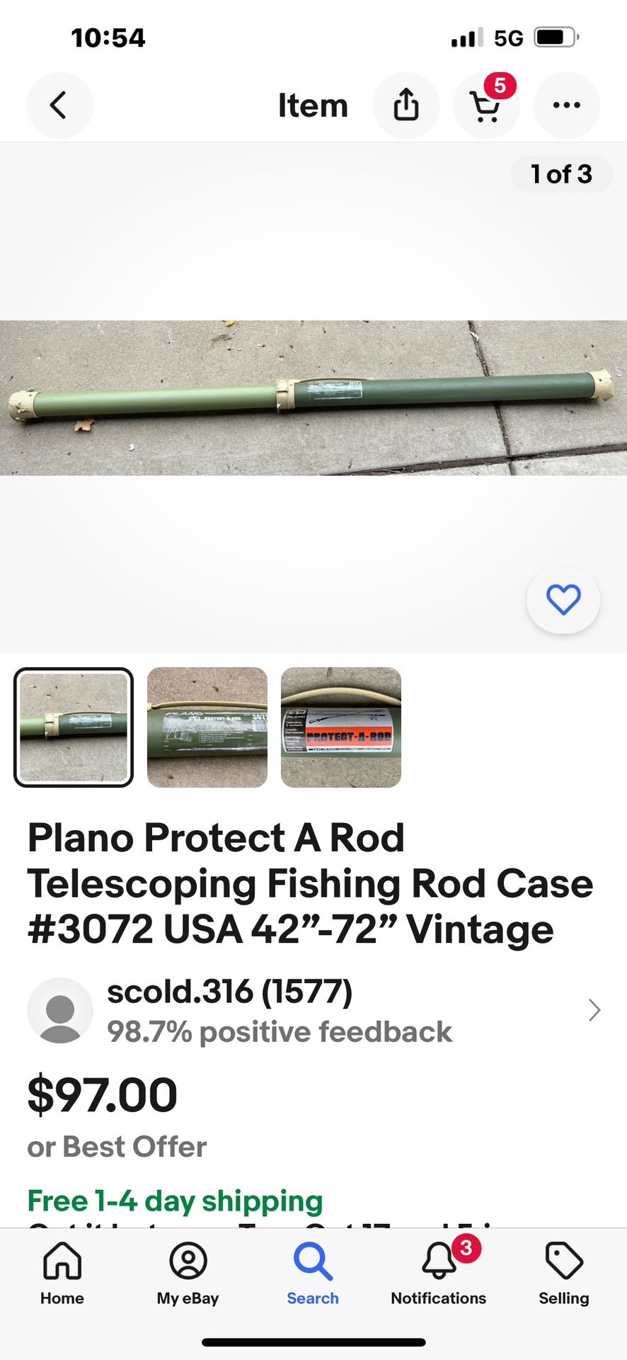 Plano Protect A Rod Telescoping Fishing Rod Case #3072 USA 42”-72” Vintage
