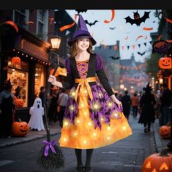 5-7yrs  Spooktacular Creations Light Up Witch Costume for Toddler Girls, Fairy Tale Witch Outfit for Kids Halloween Dress Up Parties