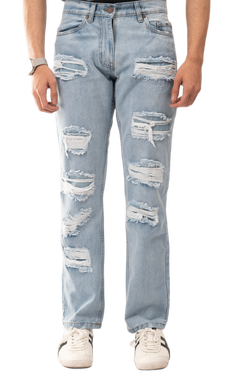 Men's Ripped Straight Leg Jeans – Light Blue – Sizes 28-38