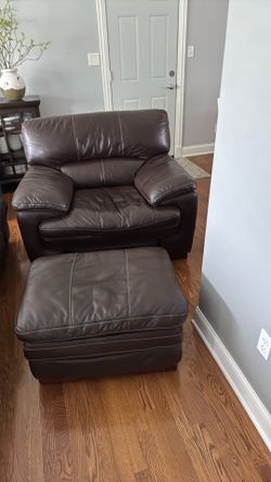 Leather sofa, armchair, and  ottoman