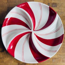 Pottery Barn Peppermint Swirl Serving Plate, 13", Red & White Christmas Holiday Entertaining  