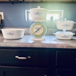 Vintage Corningware & kitchen scale