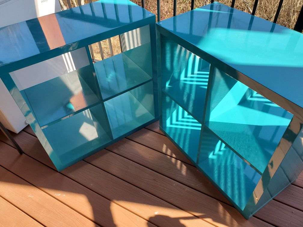 2 teal turquoise book case shelf