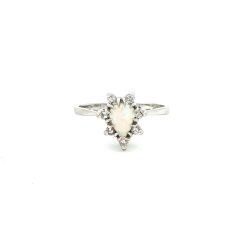Ladies Opal & Diamond 14k White Gold Birthstone Ring Size 7 11058515