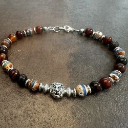 Beaded Men Bracelets with Lion Head charm.