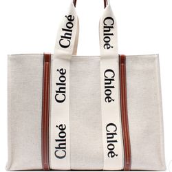 Chloe Woody Ribbon Tote Large purse logo handbag shoulder bag 