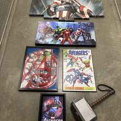 Avengers Wall Art Lot With Thor Hammer